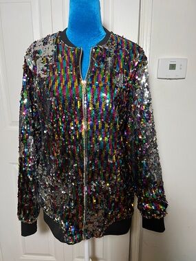 CRESAY Multicolor Sequin Full Zip Jacket Women’s Large